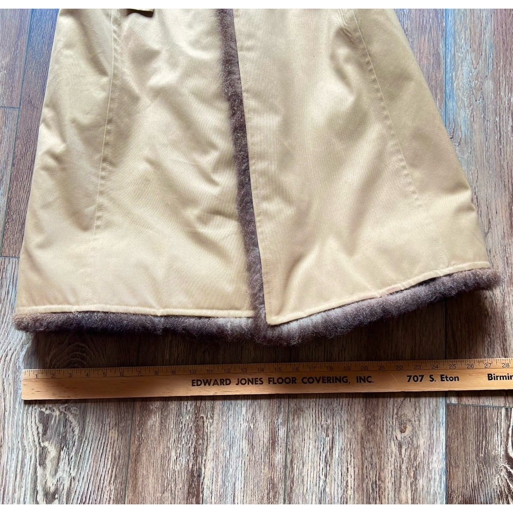Vintage 60s 70s Tan Coat Genuine Fur Trim Quilted Lining Belted Mod Camel M/L - Picture 6 of 13